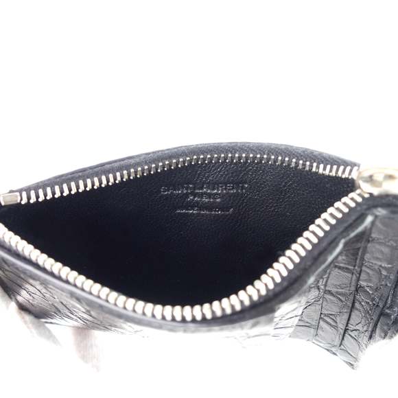 SAINT LAURENT Zipped Croc Embossed Leather Card Case - Picture 3 of 7